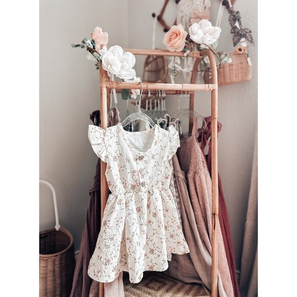 New Minimalist Golden Floral Frill Slv Babydoll Dress 18-24mths - Picture 1 of 3